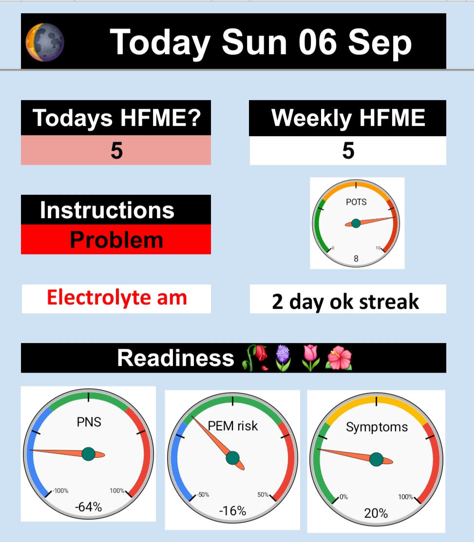 Heart Window dashboard showing daily scores on the the doors for POTS severity, ME scale fatigue estimate, past week fatigue average, nervous system state, PEM risk and other symptom severity